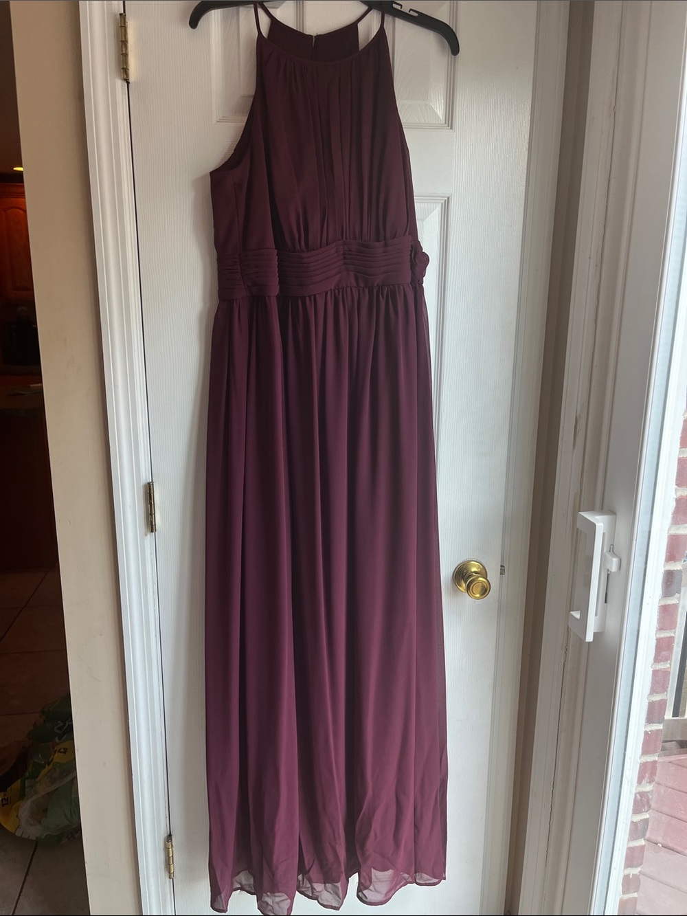 Women’s Burgundy High Neck Bridesmaid Dress with Ruched Waist Davids Bridal wine